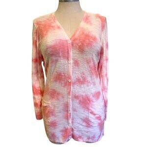 Torrid 3 (3X 22/24) Pink Tie Dye V Neck Button Up Boyfriend Cardigan Sweater New